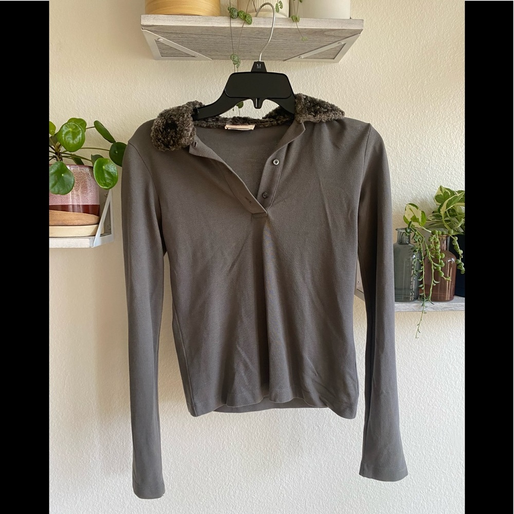 Prada Long Sleeve Top w/ Faux Fur Collar